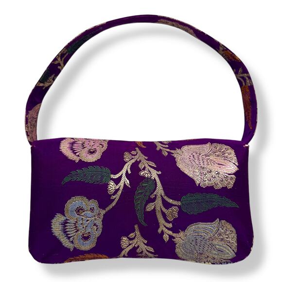 90's designer purple floral silk shoulder bag by SARAH SHAW LOS ANGELES - Picture 10 of 16